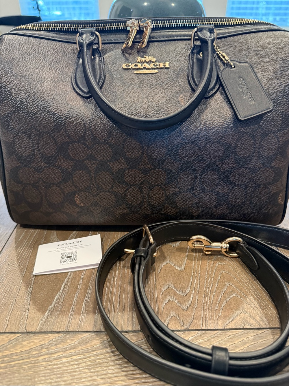 Coach Large Rowan Brown/Black Signature Canvas